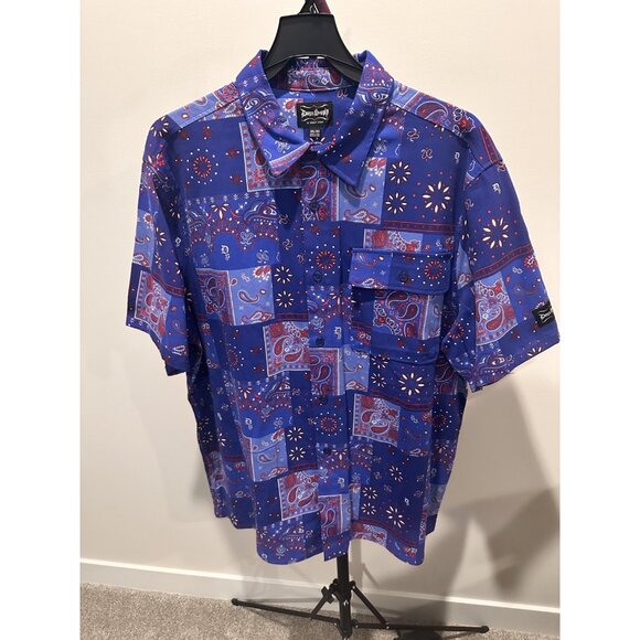 NWT Men’s Dogg Supply By Snoop DogBlue Bandana Button Down Short Sleeve Mens 3XL - Picture 1 of 8